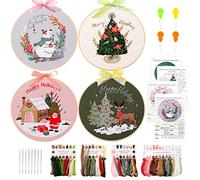 MAMUNU Kit de broderie de Noël, 4 kits de broderie en relief, kit de point de croix avec instructions de motif de Noël, 4 cadres à broder et fils de couleur pour adultes débutants