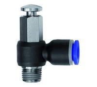 Man. bet. Soupape de purge rapide « Série bleue » R 1/8 A. Angle pour Schl.-Diamètre extérieur 6 mm, diamètre de travail max. 10 bar, art/MS vern.