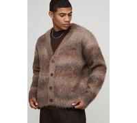 Man Boxy Fit Ombre Brushed Stripe Knitted Cardigan homme - marron - M, marron