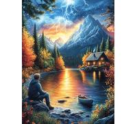 Man by Lac de Montagne au Coucher de Soleil 500 Pièces Puzzle pour Ado en Carton Haute Qualité Épais Facile Débutant Jeu De Société Cadeau Fête des Pères Petit Prix Qualité Premium 500 PCS