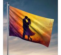 Man Cabe Decor A Couple In Silhouette Against A Vibrant Flag Décorations de porte pour chambre à coucher Dortoir Drapeaux pour garçons (120 x 180 cm)