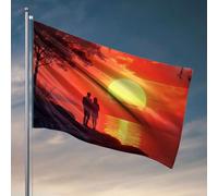 Man Cabe Decor A Couple Watch A Fiery Sunset Over The Ocean Flag Welcome Garden Flag Cool Posters For Guys (30 x 45 cm)