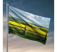 Man Cabe Decor A Field Of Yellow Flowers With A Wood Fence In The First Ground Flag Flags For Room Decor Funny Room Decor (120 x 180 cm)