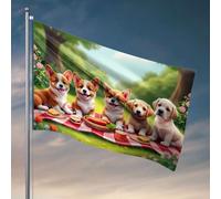 Man Cabe Decor Cinq chiots profitant d'un pique-nique dans le parc. Drapeaux pour décoration de chambre drôle (120 x 180 cm)