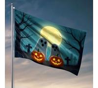 Man Cabe Decor Deux fantômes et deux citrouilles devant une pleine lune. Drapeaux pour décoration de chambre drôle (60 x 90 cm)