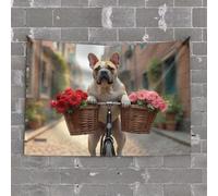 Man Cabe Decor Floral Basket Ride With The Bulldog Tapisserie Hommes Cave Decor Hanging Wall Decor (75 x 100 cm)
