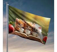 Man Cabe Decor Trois chatons buvant du thé dans des tasses sur un livre ouvert. Drapeaux pour décoration de chambre drôle (30 x 45 cm)