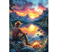 Man Camping dans la forêt magique 500 Pièces Puzzle Adolescent En Carton Anti-Déchirure Animal mignon de conte de fées Difficulté Moyenne Activité Éducative Jeu De Société Cadeau Anniversaire Pas Cher