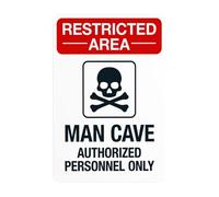 Man Cave Authorized Personnel Only With Graphic Warning Signs, Funny Security Metal Signs for Business Home Outdoor Indoor Yard Garage Street Wall Safety Caution Custom Decor 20,3 x 30,5 cm