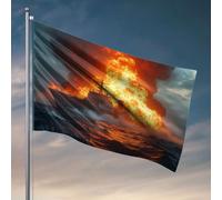 Man Cave Bar A Ship On Fire In The Ocean Drapeau Décorations de cour Happy Camper Cadeaux (60 x 90 cm)