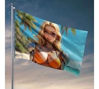 Man Cave Bar A Woman In An Orange Bikini Top With Armor On A Beach Drapeau de jardin Printemps et été Printemps Drapeau de jardin (30 x 45 cm)