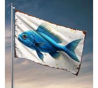 Man Cave Bar Un poisson bleu vif avec des palmes à picots nage gracieusement. Drapeau, décoration de cour, cadeaux de camping heureux (60 x 90 cm)