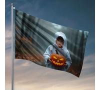 Man Cave Decor And Accessories A Child In A White Ghost Costume Hold A Glowing Jack-O'-Lantern Flag Panneau Panneau Décoration de salle de jeux (60 x 90 cm)