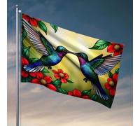 Man Cave Decor And Accessories Deux colibris colorés avec fleurs vibrantes Drapeau pour chambre d'université Décoration de salle de jeux (60 x 90 cm)