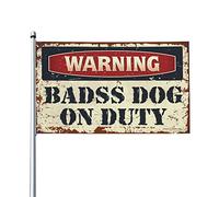 Man Cave Decor And Accessories Warning Badass Dog On Duty Drapeau manches à air Drapeaux d'extérieur pour l'extérieur (120 x 180 cm)