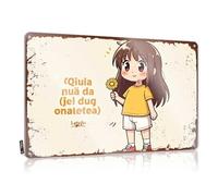 Man Cave Decorations Chibi Girl With Sunflower : A Sweet Cartoon Illustration Tin Sign Vintage Tin Sign Funny Gaming Metal Tin Decor (20 x 30 cm)