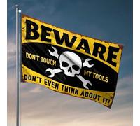 Man Cave Decorations Crâne et clés : Don'T Touch My Tools! Drapeau Tiki Bar pour extérieur Patio Drapeaux pour chambre gars amusant (120 x 180 cm)