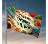 Man Cave Decorations Drapeau de cuisine bio : cuisine avec des ingrédients frais et sains - Cadeau amusant de chasse - Drapeau de jardin de bienvenue (152 x 244 cm)