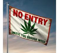 Man Cave Decorations No Entry: Unlock With Weed Only Pancarte drapeau amusant cadeaux de chasse Drapeau de jardin de bienvenue (152 x 244 cm)