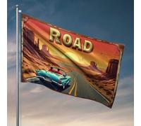 Man Cave Decorations Open Road Adventure: Driving Through The Desert Sunset Flag Funny Hunting Gifts Welcome Garden Flag (30 x 45 cm)