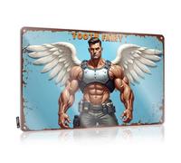 Man Cave Decorations Plaque vintage en étain avec ange musclé avec ailes : The Tooth Fairy Guardian (30 x 40 cm)