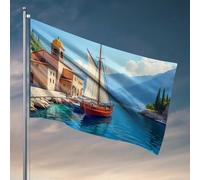 Man Cave Décorations Sailing Serenity : une église côtière et yacht Drapeau pour chambre Guys Mancave Accessoires pour homme (152 x 244 cm)