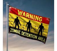 Man Cave Decorations Zombie Detention Area Warning Sign Flag Tiki Bar For Outdoor Patio Flags For Room Guys Fun (152 x 244 cm)