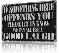 Man Cave Metal Si quelque chose ici vous offense, faites-le nous savoir, nous pouvons tous utiliser un bon rire, drôle de garage, sarcastique, vintage, plaque en étain pour la maison, Man Cave Bar 1