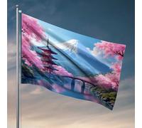 Man Cave Rules Cherry Blossoms And Mount Fuji Serenity Drapeau décoratif Maison Drapeaux Vintage Décoration (60 x 90 cm)