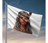 Man Cave Rules Coiffe amérindienne avec plumes et perles Drapeau Décoration de bar Maison Décoration cool pour chambre d'homme (60 x 90 cm)
