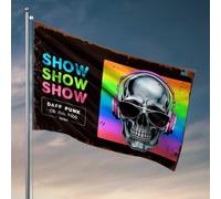 Man Cave Rules Daff Punk Show : battements électrisants et crânes élégants Unite! Drapeau pour décoration de dortoir pour filles Décoration extérieure de terrasse (60 x 90 cm)