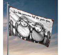 Man Cave Rules Deux Moutons avec Couronnes de Fleurs par Clôture en Bois Drapeau Musique Décor Patio Accessoires (30 x 45 cm)