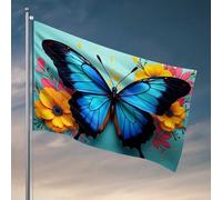 Man Cave Rules Drapeau papillon bleu et fleurs colorées Accessoires de garage pour homme Cave Country Boy drapeaux (120 x 180 cm)
