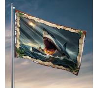 Man Cave Rules Jawsome : The Great Shark Attack Flag Décoration de chambre pour homme (60 x 90 cm)