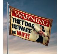 Man Cave Rules Panneau d'avertissement vintage « Terret Dog Beware Or Wife! » Décoration de chambre pour homme (30 x 45 cm)