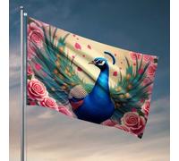 Man Cave Rules Paon avec roses : un drapeau coloré pour garage, accessoires pour homme, grotte, pays garçon (30 x 45 cm)