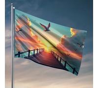 Man Cave Rules Sunset Serenity Drapeau d'un quai et de mouettes Décoration de campagne 60 x 90 cm
