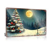 Man Cave Signs And Decor Full Moon Glow Over Snowy Christmas Landscape with Decorative Tre Tin Sign Tin Sign Funny Vintage Funny Metal Poster (20 x 30 cm)
