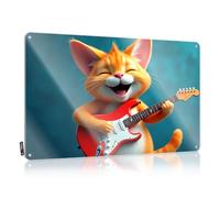 Man Cave Stuff Soft Bath Art | Un chat de dessin animé heureux jouant d'une guitare électrique. Chic pour bars salon (30 x 40 cm)