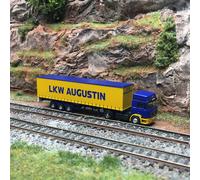 MAN F90 camion semi remorque bâche "LKW Augustin", Jaune et bleu - MINIS LC4069
