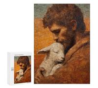 Man Holding Lamb Painting Puzzle 1000 Pièces Educa Jouet en Bois Cadeau Unique Décoration Intérieure Jeu Éducatif Challenge Toy Adultes Et Enfants À Partir De 14 Ans 300 PCS