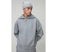 Man Relaxed Boxy Funnel Neck Wool Knitted Jumper homme - gris - L, gris