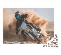 Man Riding Off-Road Motorcycle Lying on His Side on The Desert Floor 1000pcs (75x50cm) Puzzles Adaptés Aux Adultes Et Aux Personnes Âgées De 14 Ans Et Plus