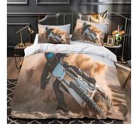Man Riding Off-road Motorcycle Lying on His Side on The Desert Floor Parure De Lit Avec Taie D'oreiller 3D En Microfibre Housse De Couette Parure De Lit Motif,pour Adultes Enfants Filles Garçon Super