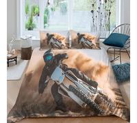 Man Riding Off-road Motorcycle Lying on His Side on The Desert Floor Parure De Lit Housse De Couette En Microfibre + Taies D'oreillers, 3D Imprimé De Sets De, Pour Filles Garçon Double（200x200cm）
