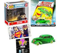 Man Superman Bitty Pop Figurine Deluxe personnage Action Comics DC Cover Wheels Car & Return Cards + Batman Mini Blind Bag