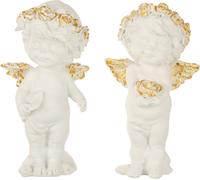 Manahee Design | Ange Debout Polyresine Blanc/Or Large | Blanc et Or | 10 x 8 x 18 cm (Lot de 2)