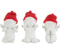 Manahee Design | Ange Voir/Entendre/Se Taire Chapeau Résine Poly Rouge/Blanc | 16 x 9,5 x 6 cm | Lot de 3