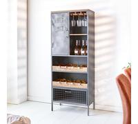 Manahee Design | Armoire à Vin Industrielle Nero Métal Noir - Bois de Manguier | 72x42x183 cm