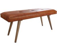 Manahee Design | Banc assise cuir chèvre / bois massif marron | 117x51x38 cm | Style rétro